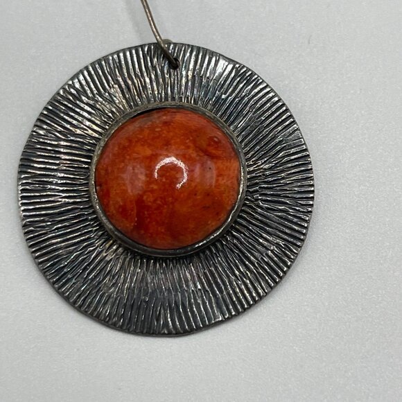 Vintage 925 Sterling Silver Red Coral Earrings from Thailand – Sunburst Design - Picture 2 of 9